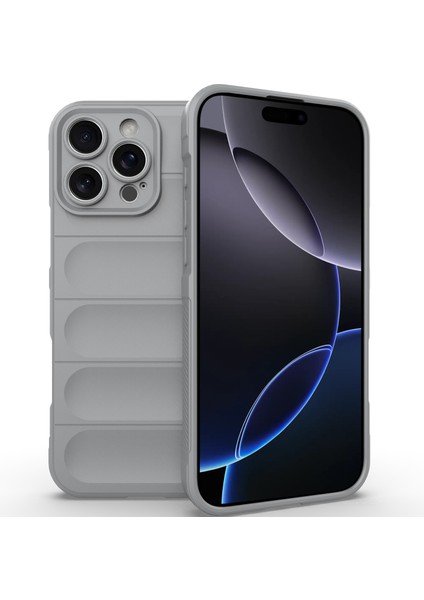 iPhone 16 Pro Max Için Yumuşak Kauçuk Şok Emici Telefon Kılıfı - Gri (Yurt Dışından)
