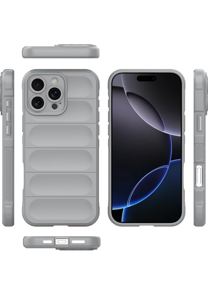 iPhone 16 Pro Max Için Yumuşak Kauçuk Şok Emici Telefon Kılıfı - Gri (Yurt Dışından) fırsatları