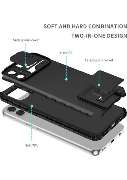 Samsung Galaxy A05 Kayar Kamera Kapaklı Sağlam Standı Telefon Kılıfı - Siyah (Yurt Dışından)