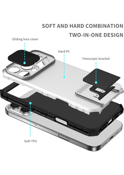 iPhone 16 Pro Max Kayar Kamera Kapaklı Sağlam Standı Telefon Kılıfı - Beyaz (Yurt Dışından)