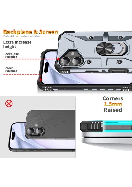 iPhone 16 Plus Için Halka Tutucu Standlı Çift Katmanlı Telefon Kılıfı - Gri (Yurt Dışından)