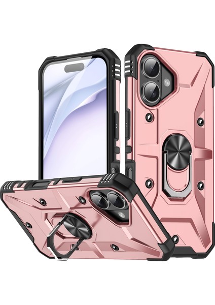 iPhone 16 Plus Için Halka Tutucu Standlı Çift Katmanlı Telefon Kılıfı - Rose Gold (Yurt Dışından) fiyatları