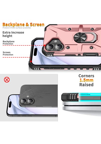 iPhone 16 Plus Için Halka Tutucu Standlı Çift Katmanlı Telefon Kılıfı - Rose Gold (Yurt Dışından) fırsatları