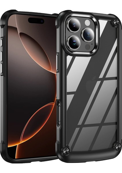 iPhone 16 Pro Için Şeffaf Sert Pc Tpu Tampon Telefon Kılıfı - Siyah (Yurt Dışından)