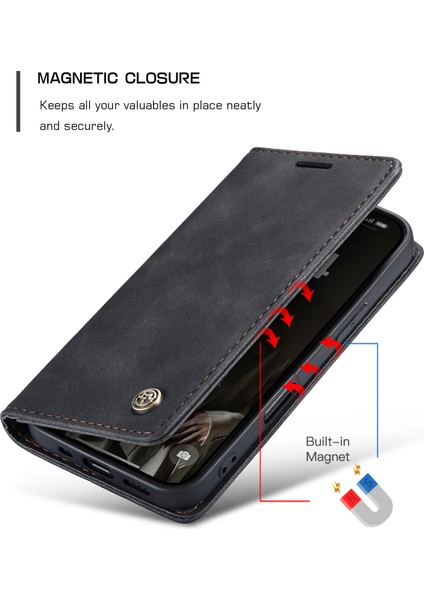 iPhone 16 Pro Max Için Retro Pu Deri Cüzdan Flip Standlı Telefon Kılıfı - Siyah (Yurt Dışından) fırsatları