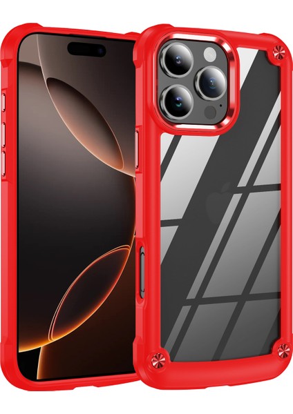 iPhone 16 Pro Max Için Şeffaf Sert Pc Tpu Tampon Telefon Kılıfı - Kırmızı (Yurt Dışından)