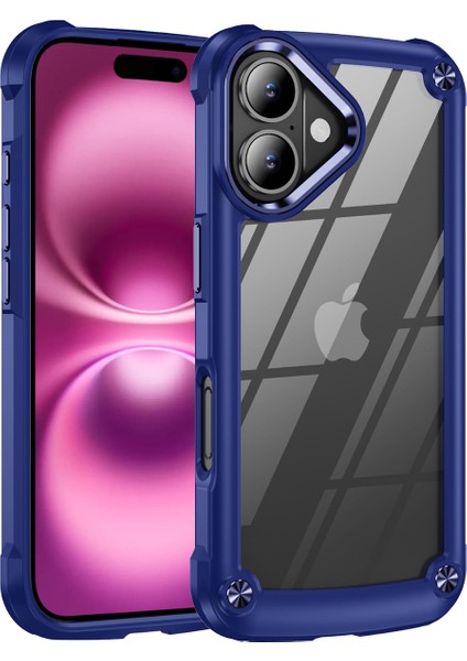 iPhone 16 Plus Için Şeffaf Sert Pc Tpu Tampon Telefon Kılıfı - Mavi (Yurt Dışından)