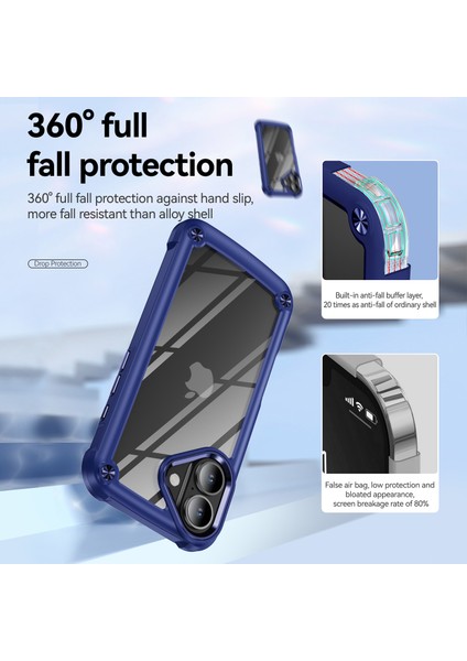 iPhone 16 Plus Için Şeffaf Sert Pc Tpu Tampon Telefon Kılıfı - Mavi (Yurt Dışından)