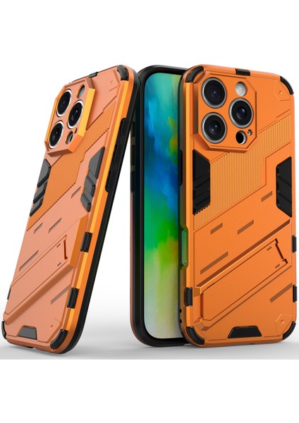iPhone 16 Pro Için Sert Pc Tpu Tampon Hibrit Düşmeye Karşı Koruyucu Stand Telefon Kılıfı - Turuncu (Yurt Dışından)