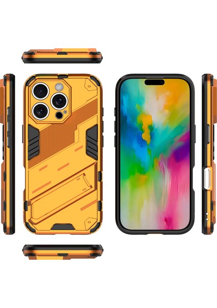 iPhone 16 Pro Için Sert Pc Tpu Tampon Hibrit Düşmeye Karşı Koruyucu Stand Telefon Kılıfı - Turuncu (Yurt Dışından) modelleri