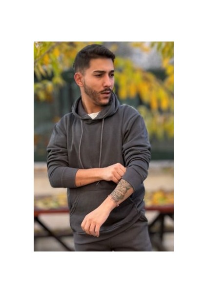 Erkek Kapşonlu Unisex Füme Sweatshirt Hoodie Oversize