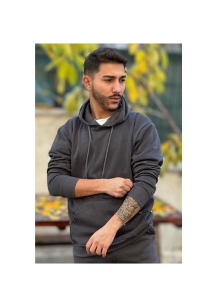 Erkek Kapşonlu Unisex Füme Sweatshirt Hoodie Oversize