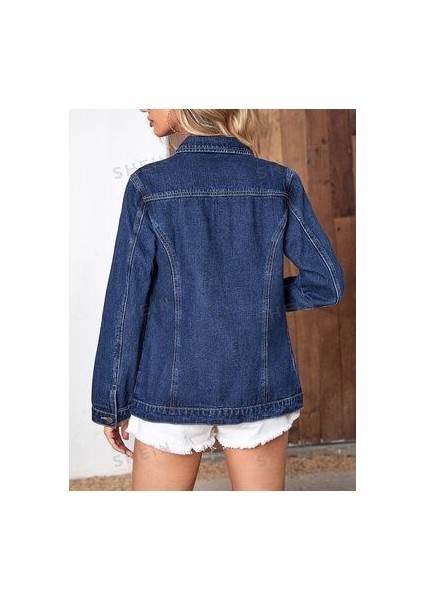 Kadın Slim Fit Denim Kot Ceket Lacivert fiyatları