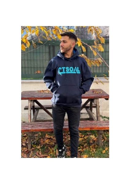 Unisex Çtsoal Nakışlı Baskılı Içi Polarlı Oversize Kapüşonlu Kolej Hoodie Sweatshirt