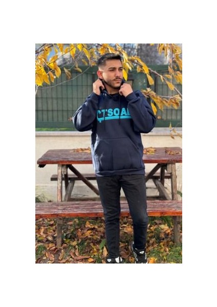 Unisex Çtsoal Nakışlı Baskılı Içi Polarlı Oversize Kapüşonlu Kolej Hoodie Sweatshirt fırsatları