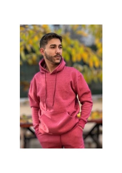 Erkek Kapşonlu Unisex Mürdüm Sweatshirt Hoodie Oversize