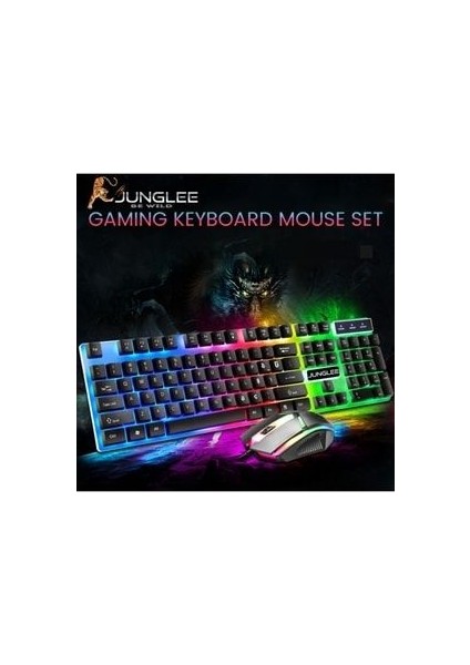 LED Işıklı Oyuncu Klavye Mouse Seti USB Girişli Kablolu J-1001