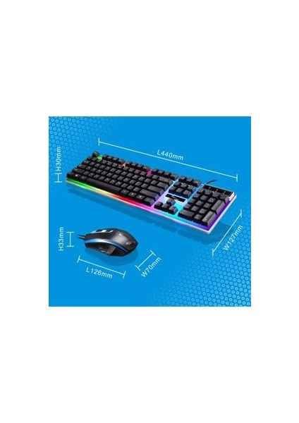 LED Işıklı Oyuncu Klavye Mouse Seti USB Girişli Kablolu J-1001