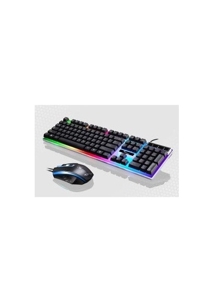 LED Işıklı Oyuncu Klavye Mouse Seti USB Girişli Kablolu J-1001