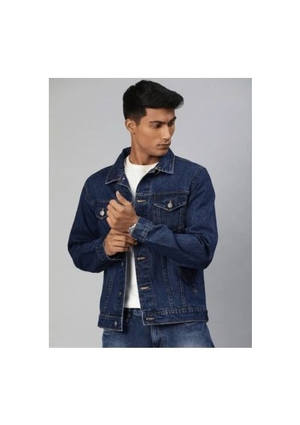Erkek Lacivert Slim Fit Kot Ceket