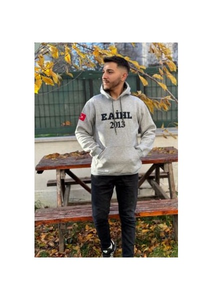 Unisex Eaihl Nakışlı Baskılı Içi Polarlı Oversize Kapüşonlu Kolej Hoodie Sweatshirt