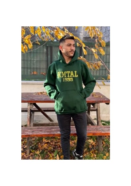 Unisex Kmtal Nakışlı Baskılı Içi Polarlı Oversize Kapüşonlu Kolej Hoodie Sweatshirt