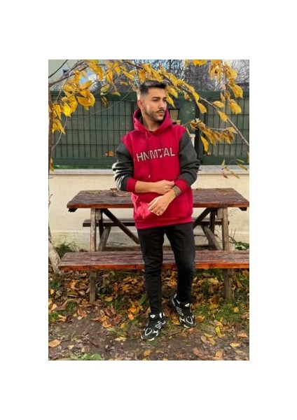 Unisex Hnmtal Nakışlı Baskılı Içi Polarlı Oversize Kapüşonlu Kolej Hoodie Sweatshirt fırsatları