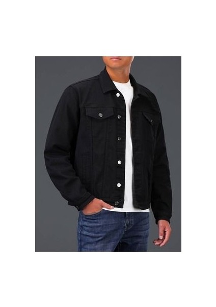 Siyah Erkek Slim Fit Denim Kot Ceket