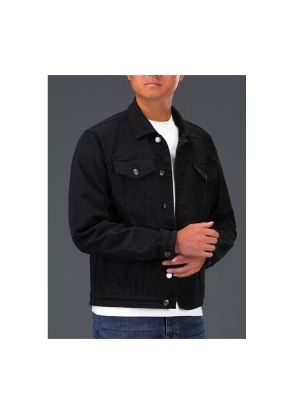 Siyah Erkek Slim Fit Denim Kot Ceket fırsatları