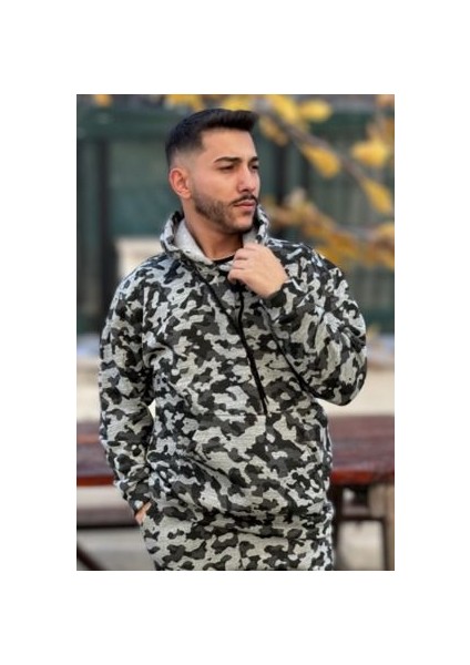 Erkek Kapşonlu Unisex Kamuflaj Sweatshirt Hoodie Oversize