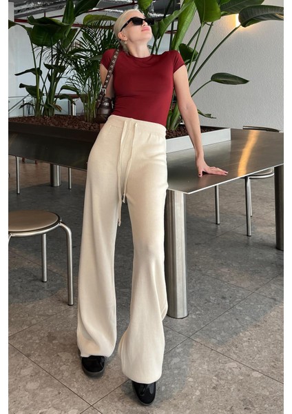 Bej Beli Ayarlanabilir Geniş Paça Pantolon MG2089 fırsatları