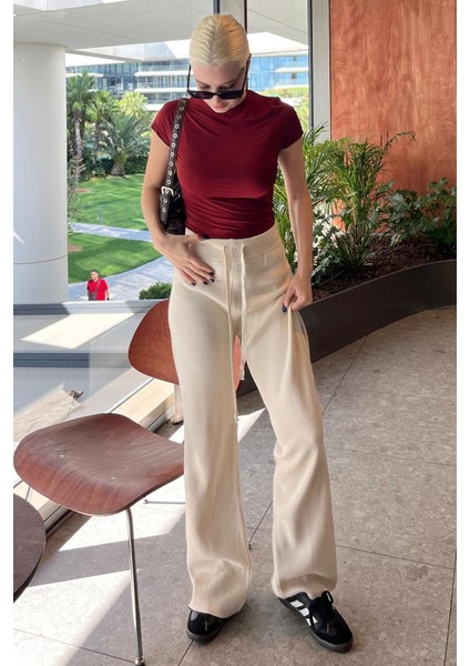 Bej Beli Ayarlanabilir Geniş Paça Pantolon MG2089 indirimleri