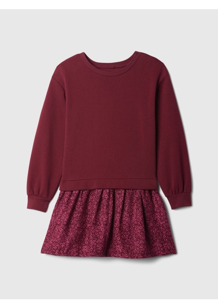 Kız Çocuk Kırmızı Relaxed Sweatshirt Fleece Elbise