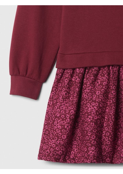 Kız Çocuk Kırmızı Relaxed Sweatshirt Fleece Elbise