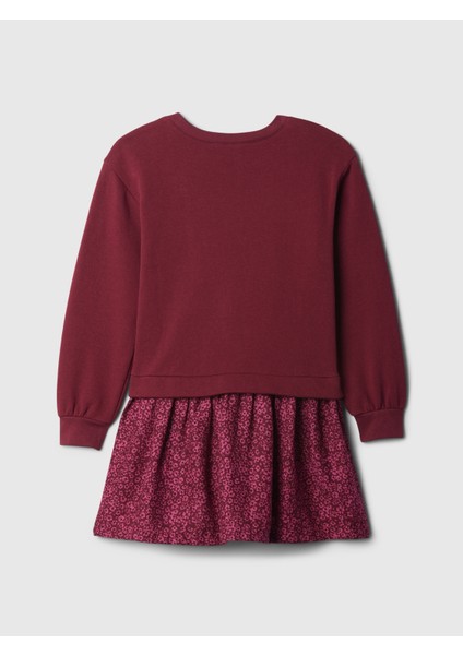 Kız Çocuk Kırmızı Relaxed Sweatshirt Fleece Elbise