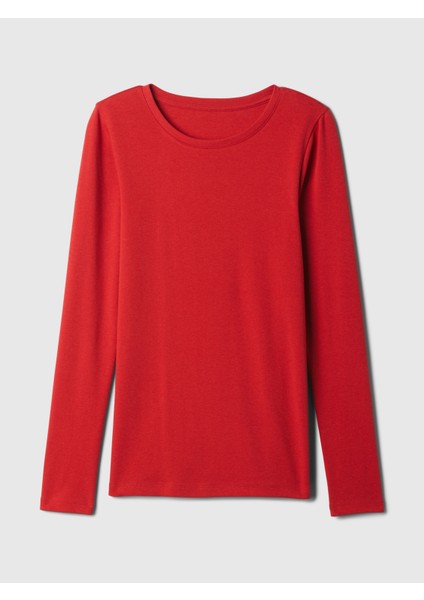Kadın Kırmızı Supima® Modern Bisiklet Yaka Uzun Kollu T-Shirt fiyatları