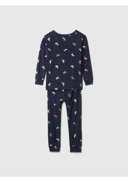 Bebek Lacivert %100 Organik Pamuk Desenli Pijama Takımı