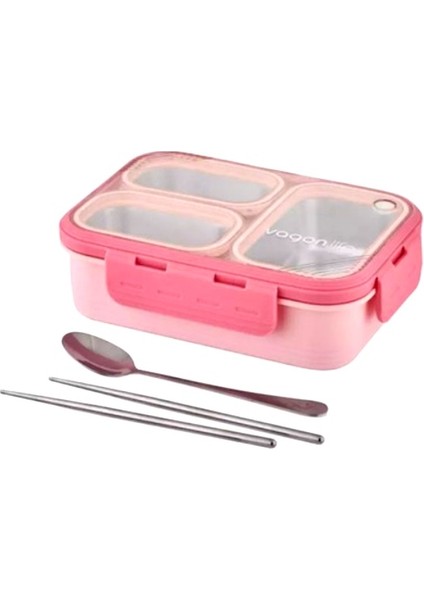 Çelik Beslenme Kabı 3 Bölmeli 620ML VGN-7097 Pembe