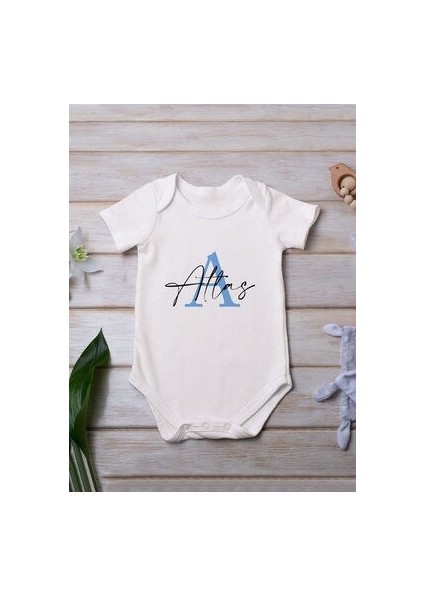 Kişiye Özel Isimli Beyaz Organik Pamuklu Bebek Body