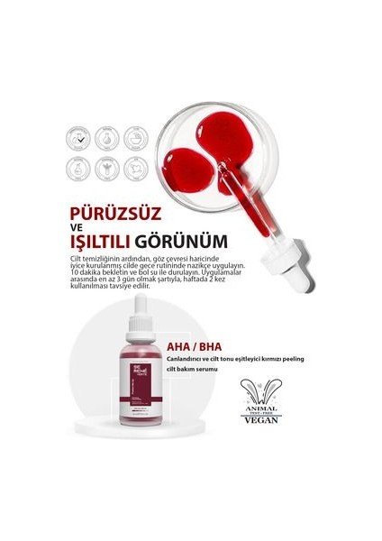 Canlandırıcı & Gözenek Sıkılaştırıcı Kırmızı Peeling Cilt Serumu 30 ml (Aha 10% + Bha 2%) modelleri