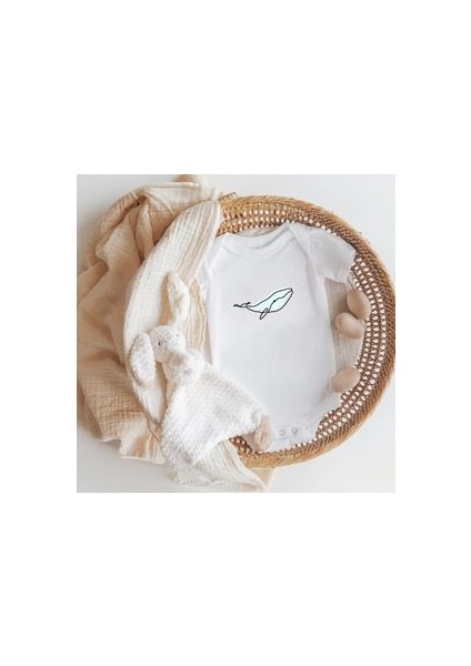 Kısa Kollu %100 Pamuklu Line Balina Tasarımlı Bebek Body Zıbın fiyatları