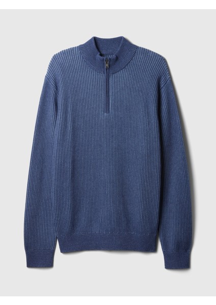 Erkek Mavi Çeyrek Fermuarlı Pullover Kazak fiyatları