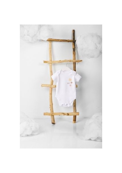 Kısa Kollu %100 Pamuklu Starfish Tasarımlı Bebek Body Zıbın