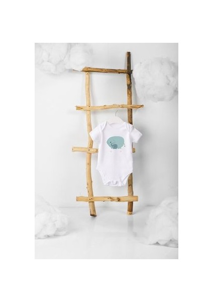 Kısa Kollu %100 Pamuklu Yavru Fil ve Anne Tasarımlı Bebek Body Zıbın