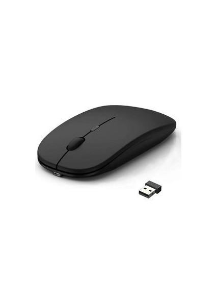 Şarjlı Mouse 2.4ghz USB Wireless ve Bluetooth Lu Sessiz Mat Siyah