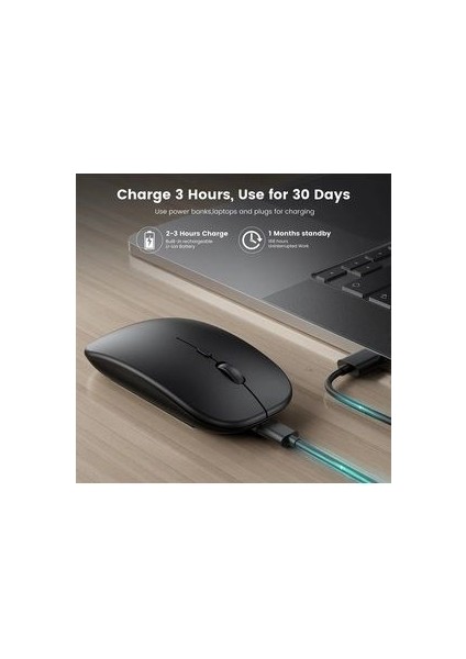 Şarjlı Mouse 2.4ghz USB Wireless ve Bluetooth Lu Sessiz Mat Siyah