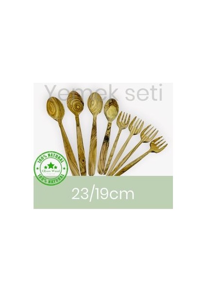 Ceren Wooden Zeytin Ağacı 8 Parça Yemek Seti Handmade Ahşap Kaşık Çatal Tahta Kaşık Çatal