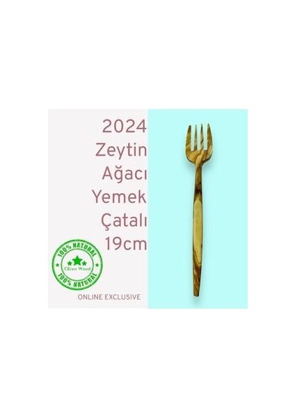 Ceren Wooden Zeytin Ağacı 8 Parça Yemek Seti Handmade Ahşap Kaşık Çatal Tahta Kaşık Çatal