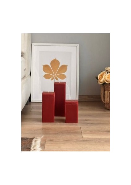 3 Lü Kare Set Mum Kırmızı Kokulu Blok Büyük Mum