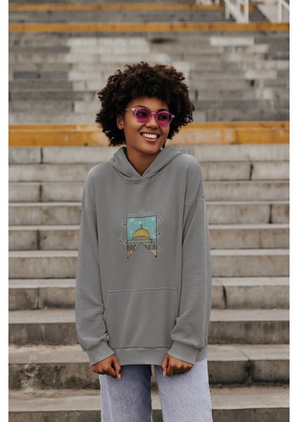 Mescidi Aksa Tasarımı Baskılı Yüksek Kalite Kapüşonlu Kanguru Cepli Unisex Oversize Sweatshirt